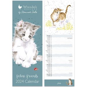 Kalender 2024 - Slim - Feline Friendsn - Wrendale Designs - Wandkalender Poezen - Kalender Katten