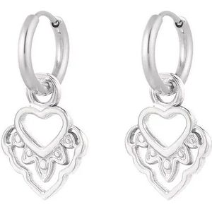 Oorbellen met bedel hart - Earring with charm heart - Stainless steel - waterproof - zilver - cadeau idee mama