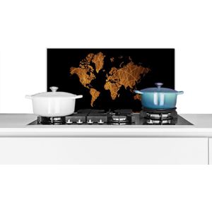 Spatscherm keuken 60x30 cm - Kookplaat achterwand Wereldkaart - Goud - Patroon - Muurbeschermer - Spatwand fornuis - Hoogwaardig aluminium