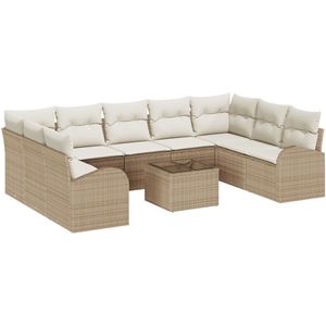 vidaXL - 10-delige - Tuin - Sofa - Set - met - Kussens - Bruin - Poly - Rattan