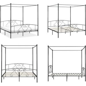 vidaXL Hemelbedframe metaal grijs 180x200 cm - Bedframe - Bedframes - Tweepersoonsbed - Tweepersoonsbedden