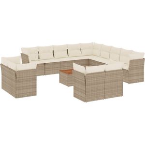 vidaXL - 14-delige - Loungeset - met - kussens - poly - rattan - beige