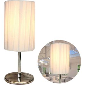 Cheqo® Luxe Tafellamp - Bedlamp - Lamp - Sfeerverlichting - Ronde Kap - ø10cm - 25cm Hoog - Adapter - Witte Kap