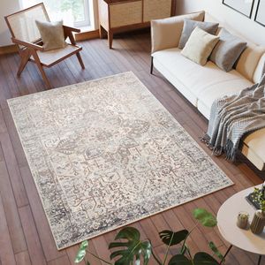 Tapiso Venezia Vloerkleed Beige Grijs Vintage Oosters Tapijt Maat- 120x170