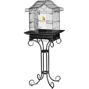 Mrs. Jones Vogelkooi op Standaard Voor Kanarie en Vink - Zitstok - Voerbak - 1465 x 55 x 50 cm - Zwart .