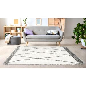 OZAIA Shaggy hoogpolig tapijt berberstijl HANIA - Polyester - 160 x 230 cm - Beige en grijs L 160 cm x H 4.5 cm x D 230 cm