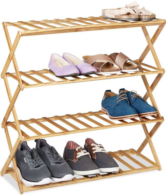 schoenenrek uitschuifbaar - 4 etages - 68x67x26 cm - voor 12 paar - laag - bamboe