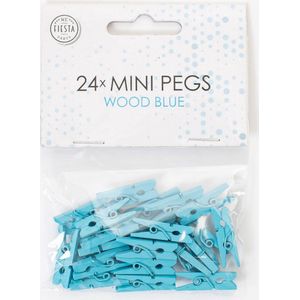 24 Mini houten knijpers Baby / Licht Blauw - Feest Thema Polaroid Foto Ophangen Klein Knijper