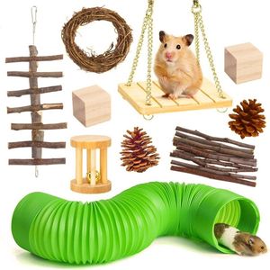 Hamster speelgoed en verzorging - set van 10 stuks - 100 procent natuurlijk - Xd Xtreme - goed voor de tanden - duurzaam - kleine knaagdieren - hout - wilg