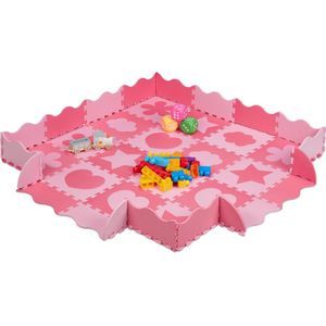 Relaxdays 52-delige Speelmat Foam - Puzzelmat - Vloerpuzzel - Speeltegels Kinderen - Zacht - Roze