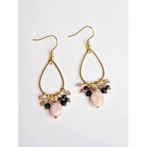 Oorhangers Opaal - Mica - Toermalijn - Goudkleurige Damesoorbellen - (half)edelstenen - Roze opaal - Handgemaakt