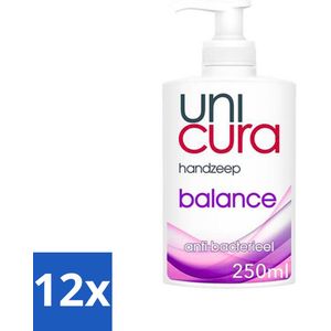 Unicura - Vloeibare Handzeep - Anti Bacterieel - Balans - 250 ml - Voordeelverpakking - 12 stuks