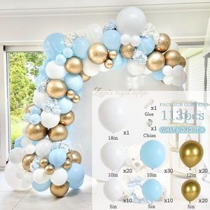 Ballonnenboog Blauw / Goud - 113-delig ballonnenpakket Babyshower - Babyshower Jongen - Ballonnenboog verjaardag - Huwelijk - Pensioen versiering - Geslaagd versiering - Ballonnen pilaar