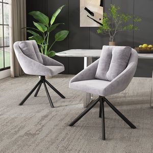 Sweiko Moderne Grijze Fluwelen Stoel, 2-sets,Geschikt voor 360° rotatie, Stijlvolle en comfortabele roterende eetkamerstoel, ademende fluwelen stof, ergonomisch ontwerp, elegante Grijze roterende stoel