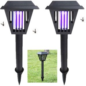 2-in-1 Solar Tuinverlichting en Muggenlamp (2 Stuks)-Gazonlamp Grondverlichting Op Zonne energie-LED/UV Tuinverlichting-Insectenlamp-8-10 Uur Buiten Verlichting-Twee schakelaars- Waterdicht-Ideaal voor de zomer-Tuin