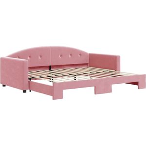 vidaXL - Slaapbank - met - onderschuifbed - 90x200 - cm - fluweel - roze