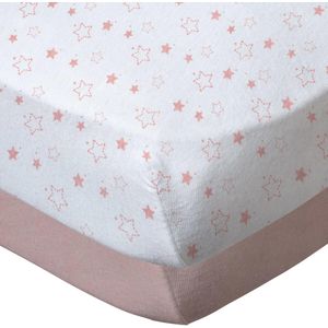Set van 2 Hoeslakens voor Babymatrassen 70 x 140 cm - Roze Sterren en Effen Roze