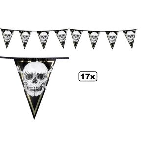 17x Vlaggenlijn punt Skull 400cm - Piraat vlaggen piraten vlaglijn Pirates doodshoofd