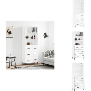 vidaXL Hoge Kast - Hoge Kasten - Dressoir - Buffetkast - Hoge kast 69,5x34x180 cm bewerkt hout wit