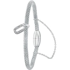 Lucardi Dames Armband mesh letter U met kristal - Staal - Armband - Cadeau - 19 cm - Zilverkleurig