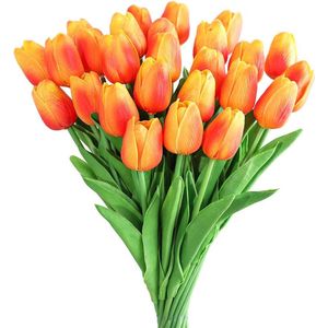 30 stuks kunsttulpen, latex, tulpen, bloemen, nep tulpenboeket, echte aanraakbloemen voor decoratie (oranje)