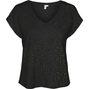 Vero Moda Vmonaja S/s V-Neck Top Black Gold Lurex ZWART M