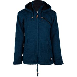 Gebreid Wollen Heren/Uni Vest van Schapenwol met Teddy Fleece voering en afneembare capuchon - SHAKALOHA - M Grego ZH Petrol L.