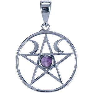 Zilveren Pentagram maanfase met amethyst ketting hanger