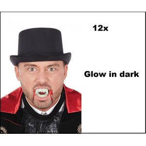 12x Vampier gebit glow in the dark - Halloween horror griezel duivel dracula festival thema feest