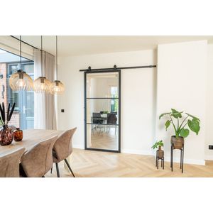 Stalen schuifdeur Helder Glas 3 vlaks 215,0 x 90,0 Zwart