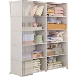 Blyx® - Opbergkast - Kledingkast - Garderobekast - Organizerkast - Wandkast - Slaapkamer - 6 Laags - 155x80x28cm - Wit