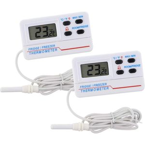 Digitale Koelkast Vriezer Thermometer met Temperatuurwaarschuwingsalarm, Max Min Functie en 1,2 m Kabel - 2 Stuks