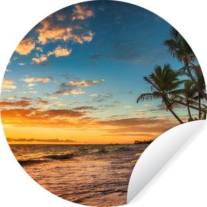 Behangcirkel - Strand - Horizon - Palmboom - Zee - Landschap - Zelfklevend behang - ⌀ 30 cm - Behang rond - Behang zelfklevend - Behang sticker