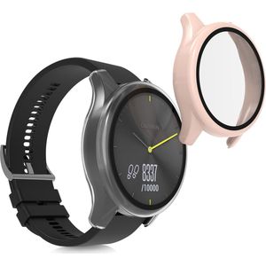 kwmobile 2x cover geschikt voor Garmin Vivomove Trend - Fitnesstracker cover van gehard glas en kunststof frame set transparant / oudroze