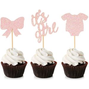 cupcake / taart / prikkers / it's a Girl / meisje / geboorte / gender reveal / Roze / feest