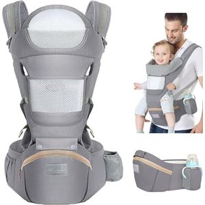 Draagzak Ergonomisch met Heupzitting, Katoenen Draagzak voor Dorsaal en Ventraal, Lichtgewicht Ademend, Verstelbare Hoofdsteun voor Baby's en Kinderen van 0 tot 48 Maanden (3,5 tot 25 kg)