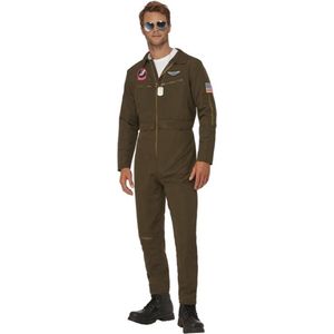 Smiffy's - Piloot & Luchtvaart Kostuum - Beste Gevechtspiloot Van Top Gun - Man - Bruin - Medium - Carnavalskleding - Verkleedkleding