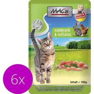 Mac’s Kattenvoer Natvoer Maaltijdzakjes - Konijn en Gevogelte - 6 x 100g