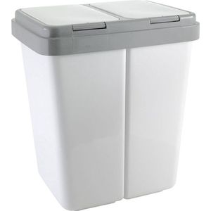 Luxe Prullenbak Afvalscheiding - Prullenbak 25 Liter - Duo Prullenbak 2 Vakken - Wit met Grijs