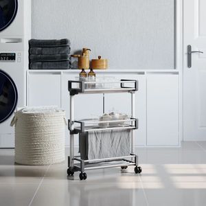 The Living Store Opbergtrolley Aluminium - 59 x 20 x 75 cm - 3 manden - Verstelbare plank - Zilver