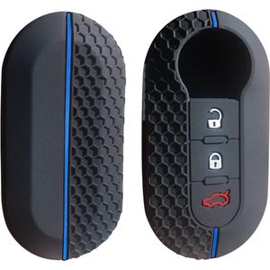 Siliconen Sleutelcover SPORT - Blauwe Details - Zwart Sleutelhoesje Geschikt voor Fiat 500 / 500L / 500X / 500C / Panda / Punto / Stilo - Sleutel Hoesje Keycover - Auto Accessoires