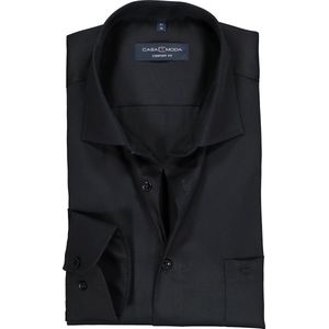 CASA MODA comfort fit overhemd - mouwlengte 7 - twill - zwart - Strijkvrij - Boordmaat: 48