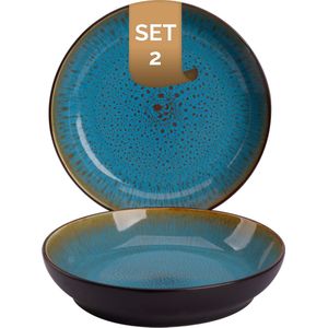 Palmer Bord diep Lotus 21 cm Zwart Turquoise Stoneware 2 stuk(s)