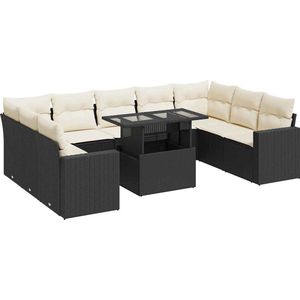 vidaXL 10-delige Loungeset met kussens zwart