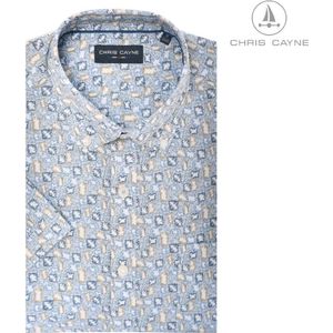 Chris Cayne heren overhemd - blouse heren - 1228 - wit/blauw/beige print - korte mouwen - maat M