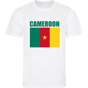 WK - Kameroen - Cameroon - T-shirt Wit - Voetbalshirt - Maat: 134/140 (M) - 9 - 10 jaar - Landen shirts