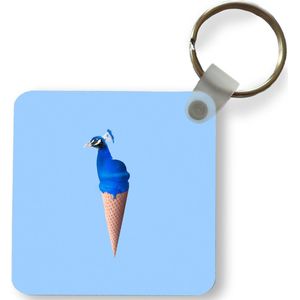 Sleutelhanger - Uitdeelcadeautjes - Pauw - IJshoorntje - IJs - Blauw - Vogel - Plastic