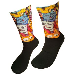 Verjaardags cadeau - Poezen sokken - Poes - Kat - Print sokken - vrolijke sokken - valentijn cadeau - aparte sokken - grappige sokken - leuke dames en heren sokken - moederdag - vaderdag - Socks waar je Happy van wordt - Maat 40-45