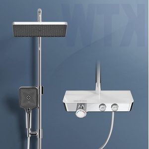 Thermostaat doucheset - regendouche met handdouche - 3 straalsterktes - glazen plank - KTW-certificering - chroom regendouche zonder kraan