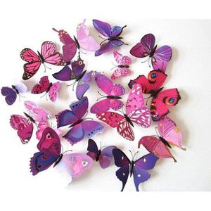 3D Vlinders Muur Sticker / Muurdecoratie - Kinderkamer & Babykamer - Paars